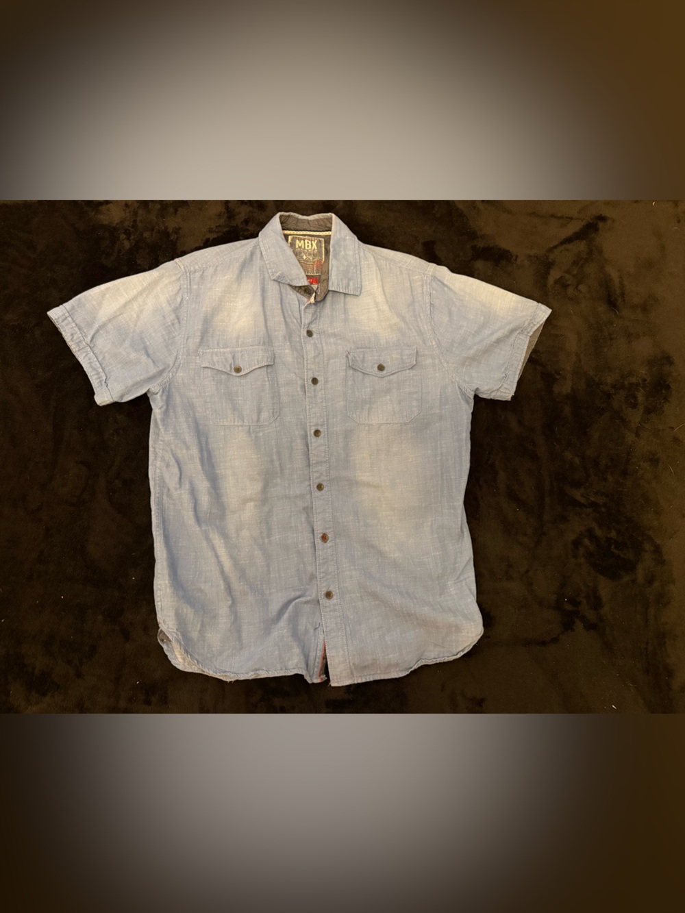 MBX Short Sleeve Chambray Button-Down Shirt in Light Blue